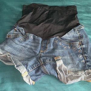 Maternity Denim Shorts with Black Stretch Panel